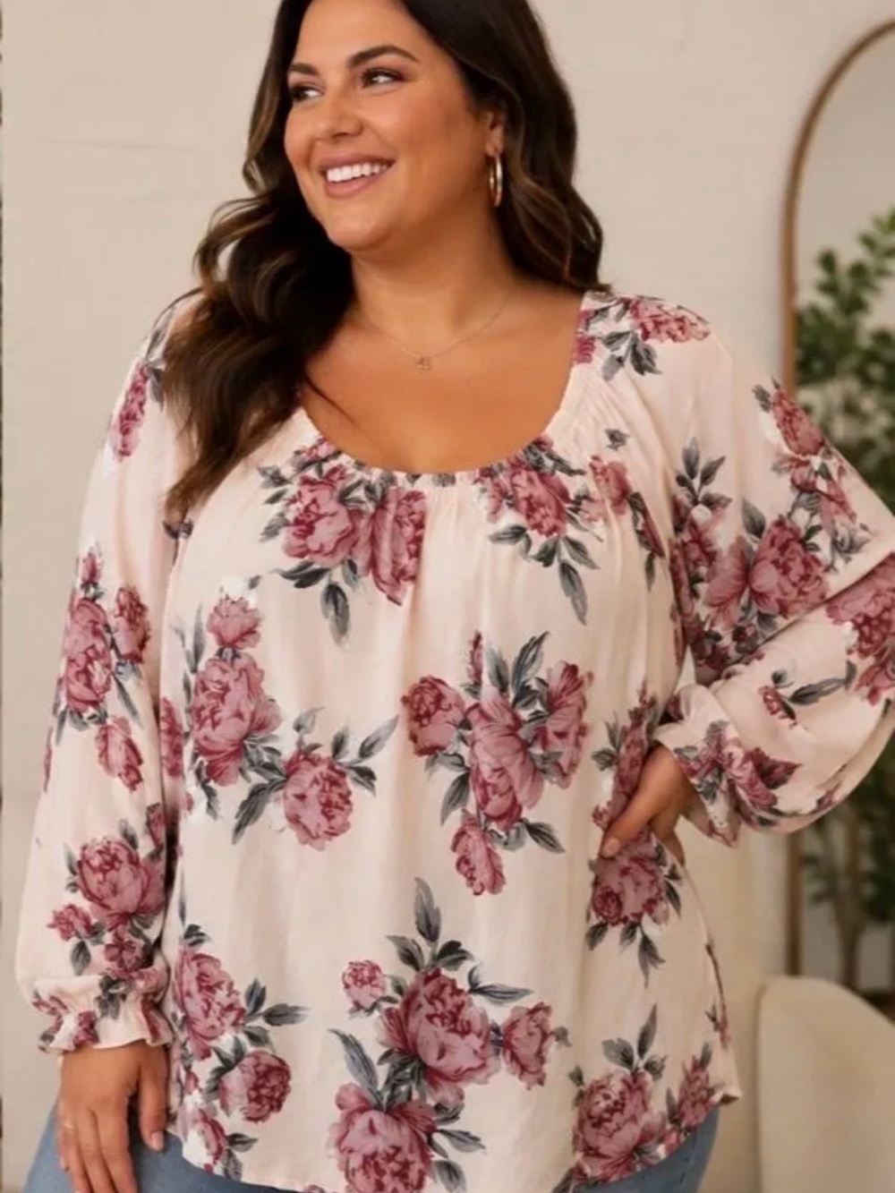 Live 4 Truth Floral Scoop Neck Peasant Top - Pink & Green